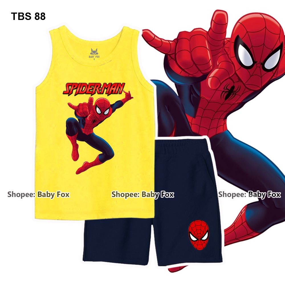 Bộ thun bé trai sát nách 100% cotton cao cấp, BABY FOX, hình người nhện, người sắt i
