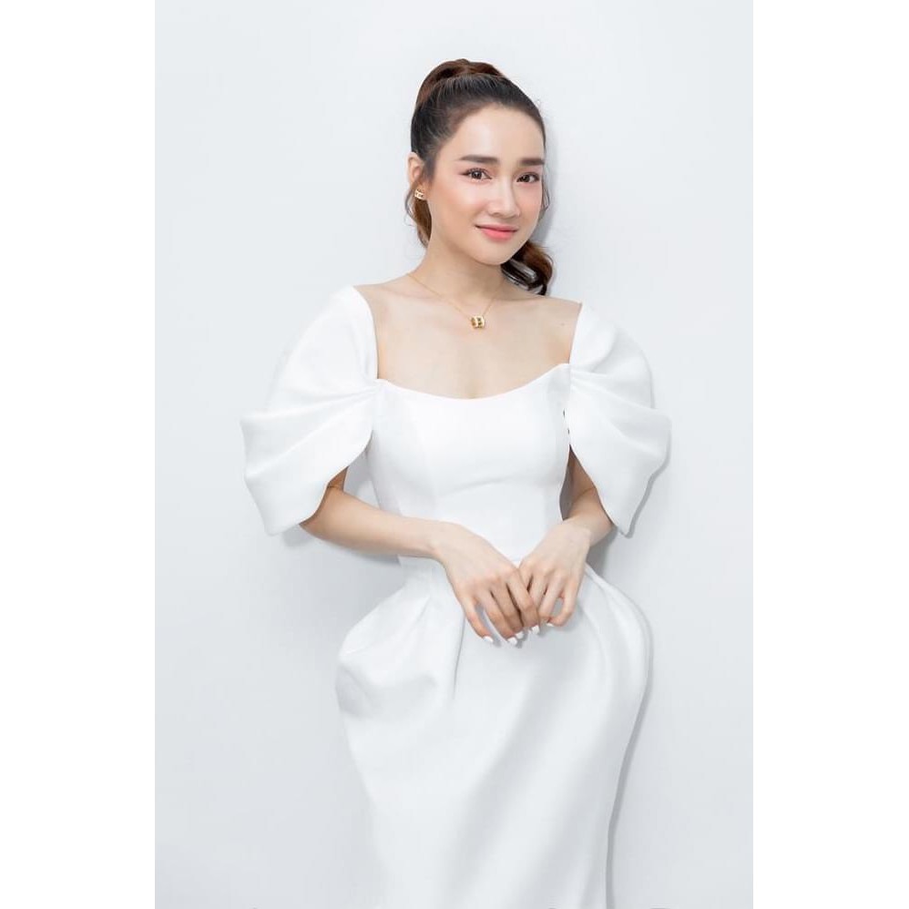 Đầm dự tiệc ôm body kiểu hở vai tay phồng cúp xẻ ngực (HÀNG CAO CẤP)