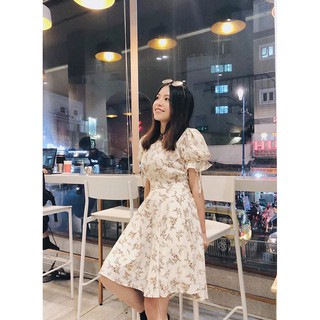 Đầm hoa vàng tay phồng ( kèm ảnh shop chụp )