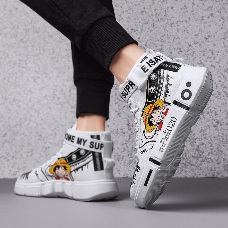Giày thể thao cổ cao in hình anime Luffy One Piece thời trang cho nam