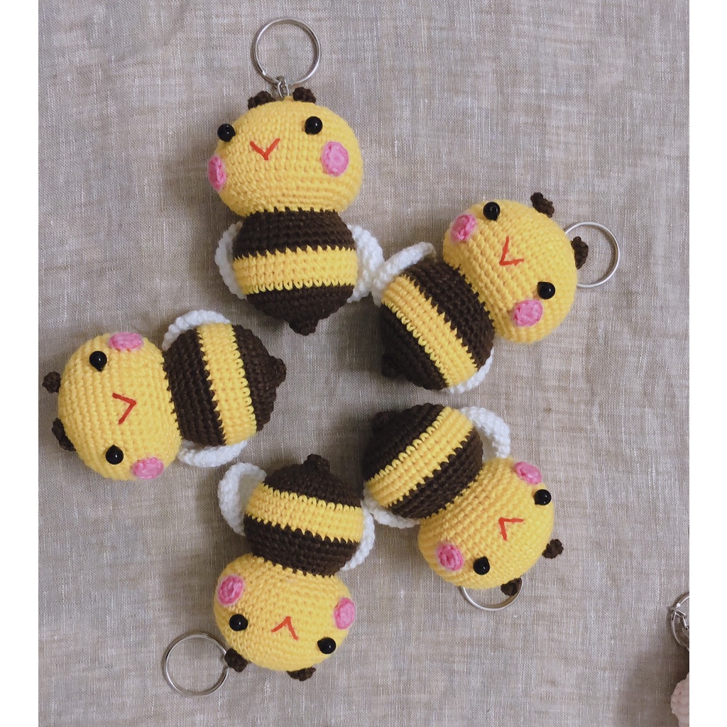 Móc khoá đầu các thú đáng yêu làm bằng len,móc len thú chibi nhồi bông đáng yêu gấu thỏ mèo quà tặng handmade tự làm