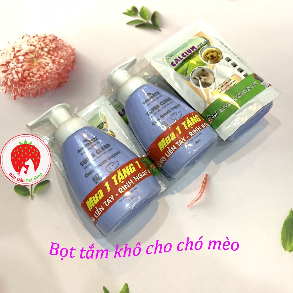 [Giá sỉ] Bọt tắm khô cho chó mèo Super Clear Amitavet 250ml (Tặng kèm bột canxi cao cấp)