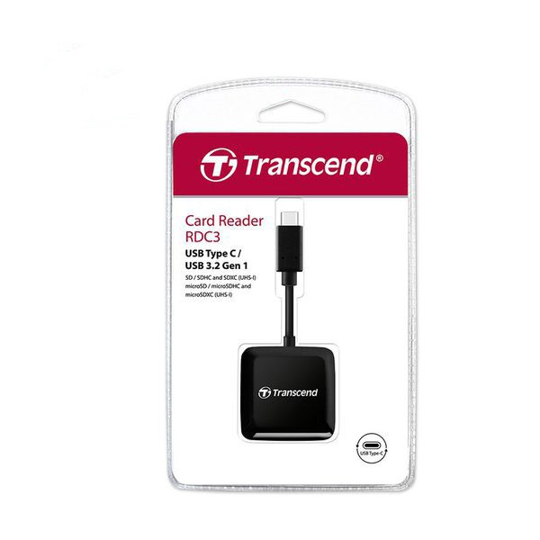 Đầu đọc thẻ nhớ TypeC Transcend TS-RDC3 Gen 1 - hỗ trợ khe microSD/SD (Đen)