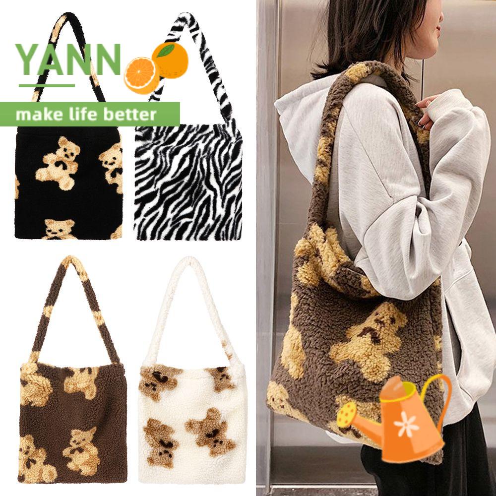 Túi xách tay đeo vai bằng vải bông in họa tiết gấu dễ thương thời trang thu đông cho nữ