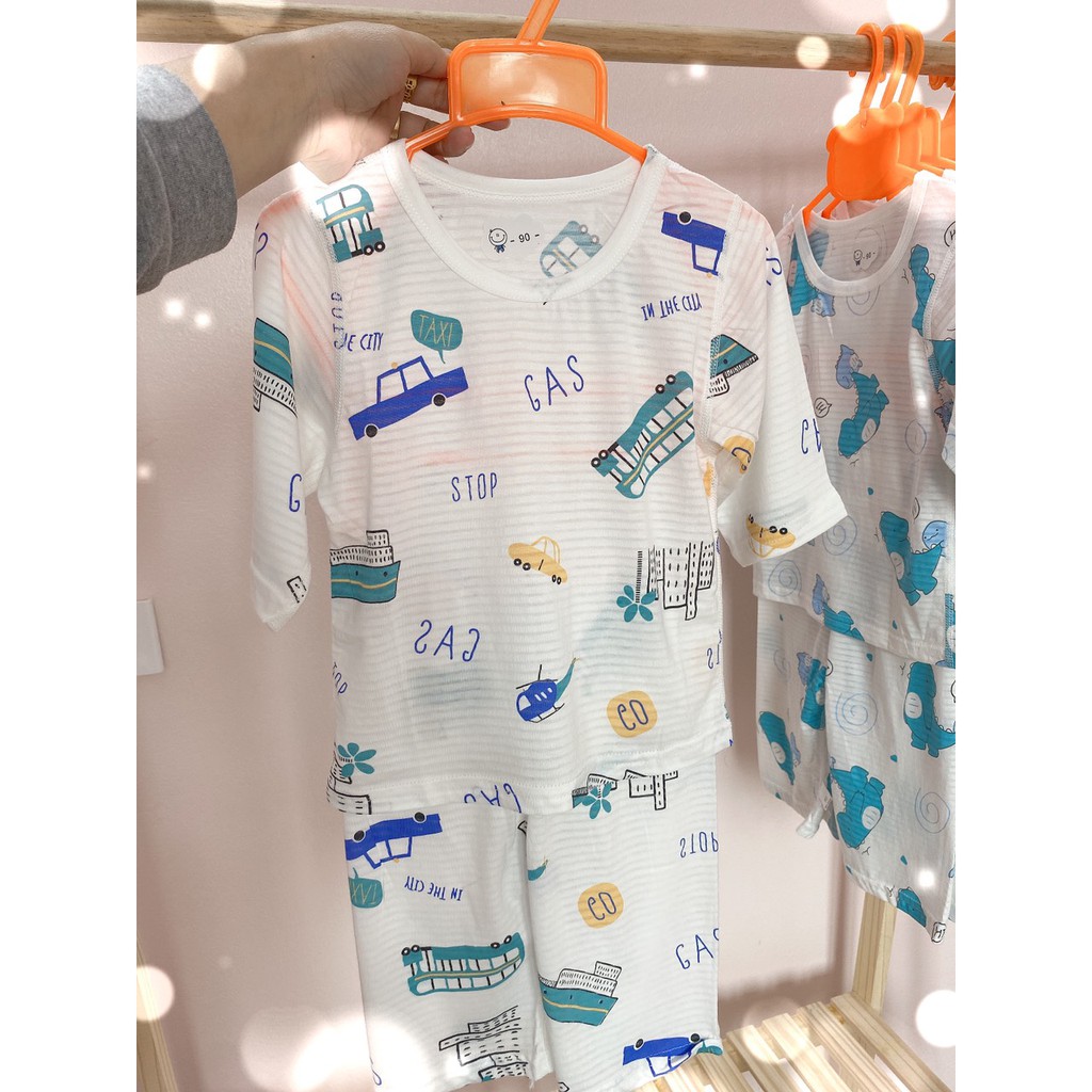 Bộ Lửng Cotton Sợi Tre,Đồ Bộ Mặc Ngủ Điều Hoà, Bộ Sợi Tre Cho Bé Size 90-140