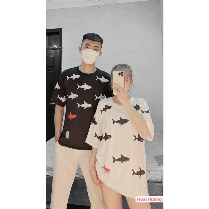 Áo Phông Cá Mập Đen Đỏ Siêu Hót.Áo Thun Nam Nữ với chất liệu  cotton from rộng