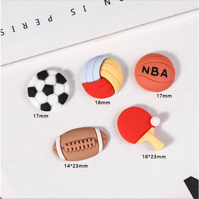 Charm bóng bàn, bóng bầu dục, bóng chuyền, bóng đá, bóng rổ cho các bạn trang trí Jibbitz, slime, vỏ ốp điện thoại, DIY