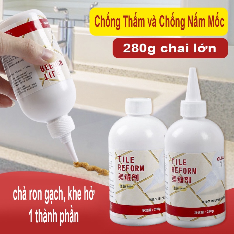 Keo bít lỗ hở gạch men,Keo chà Ron chỉ gạch,nhà tắm chống thấm và chống nấm mốc, Bạc ánh kim 280g chai lớn