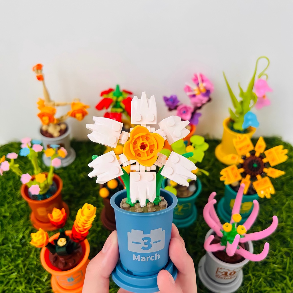 Đồ Chơi Lắp Ráp Hoa 12 Tháng | Chậu Hoa Xếp Hình 3D Hướng Dương, Xương Rồng, Hoa Baby Quà Tặng Dễ Thương