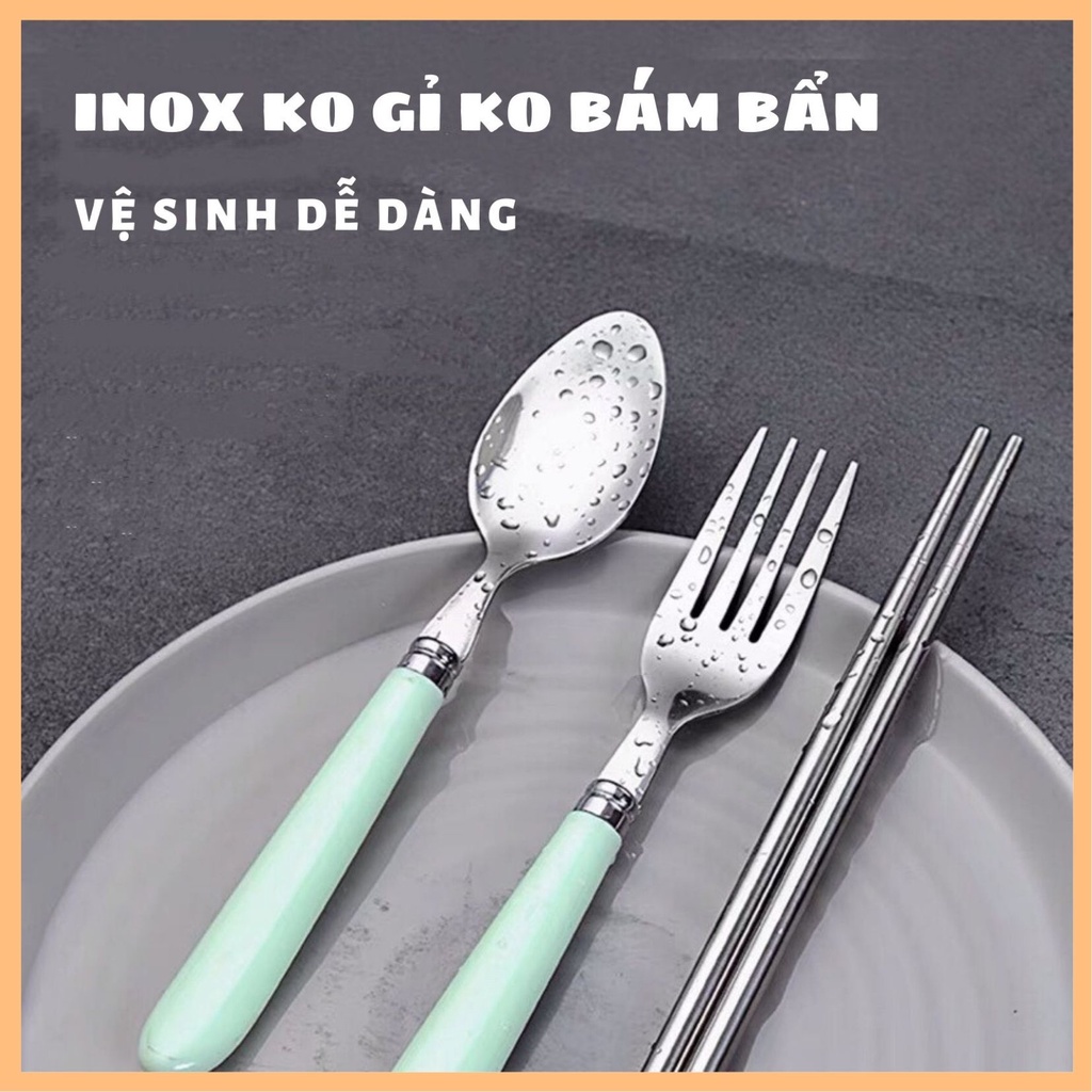 Bộ 3 MUỖNG ĐŨA NĨA INOX304 cá nhân có hộp đựng cao cấp- Hộp thìa dĩa văn phòng, du lịch tiện dụng