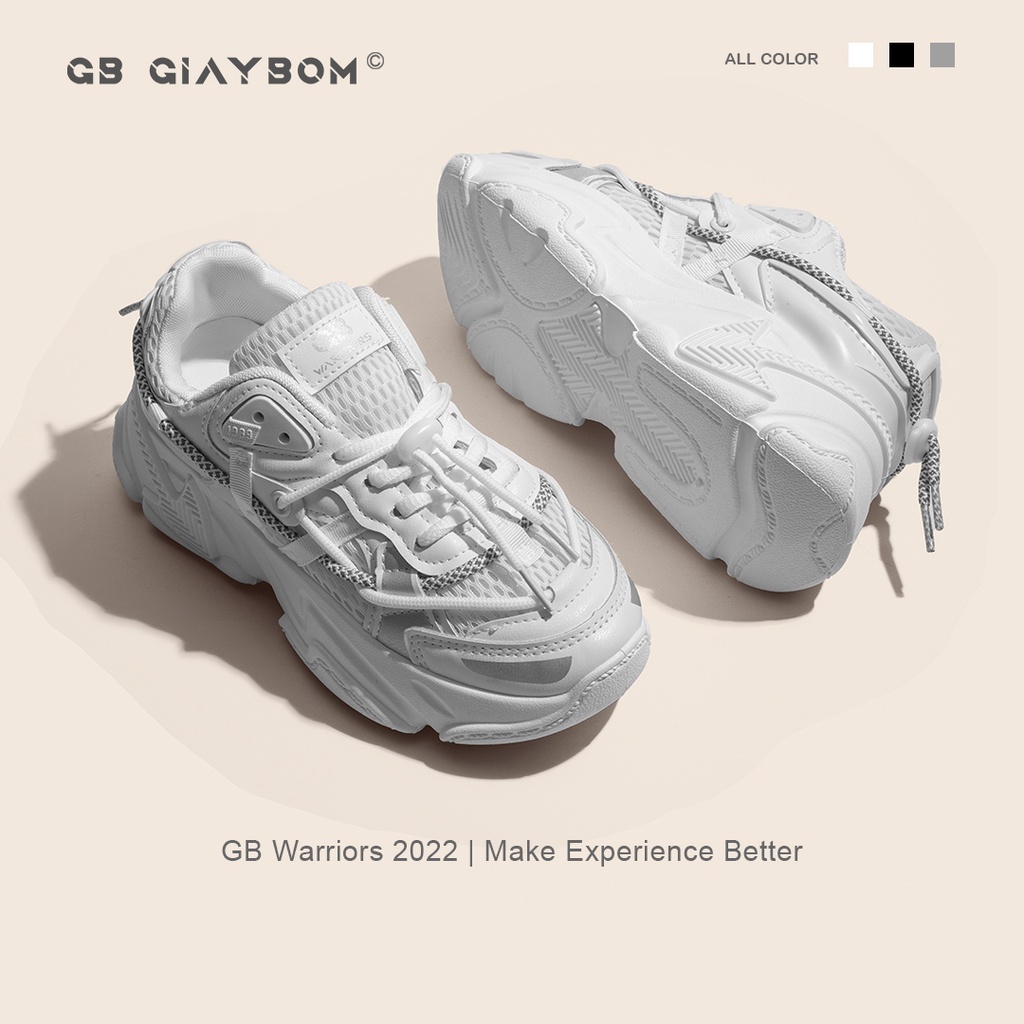 Giày Thể Thao Nữ Độn Đế Giày BOM Sneaker Tăng Chiều Cao Màu Đen Trắng Xám Phong Cách Ulzzang giayBOM GB Warriors B1062