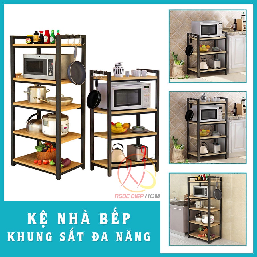 Kệ Để Lò Vi Sóng hoặc Lò Nướng, Sàn Gỗ Khung thép không gỉ sơn tĩnh điện, kệ lò vi sóng chịu lực tốt nhiều kích thước