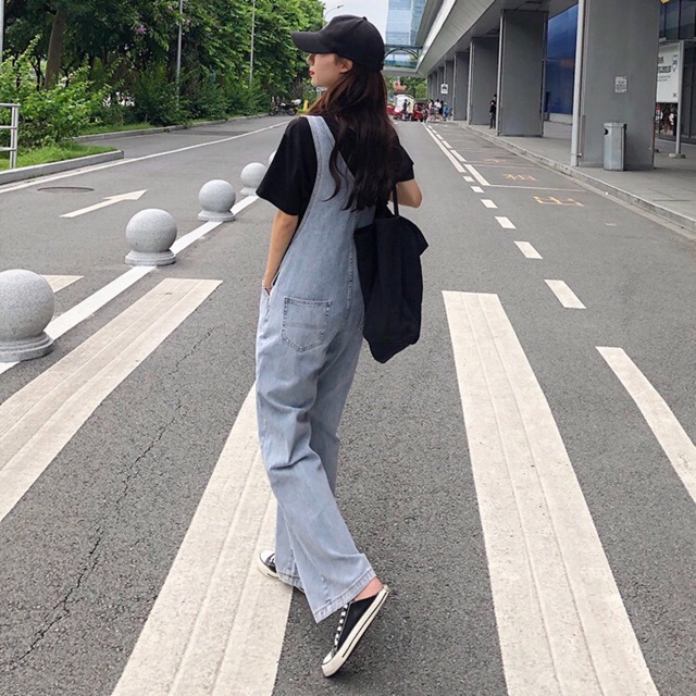 [KÈM ẢNH THẬT + SẴN] yếm quần bò dài retro ống suông rộng phủ giày trẻ trung | BigBuy360 - bigbuy360.vn