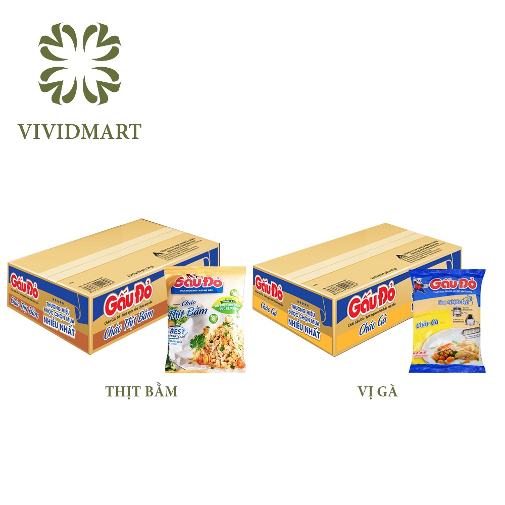 CHÁO GẤU ĐỎ 02 VỊ: THỊT BẰM, VỊ GÀ – GÓI 50G – GẤU ĐỎ