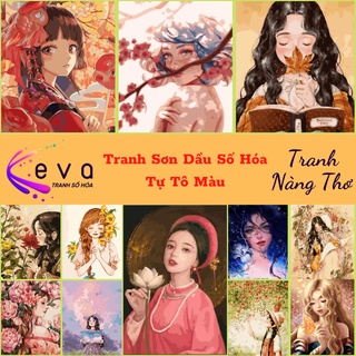 Tranh Số Hóa Keva Tự Tô Màu Theo Số Mẫu Nàng Thơ Hot Kèm Màu Acrylic Kích Thước 40x50cm
