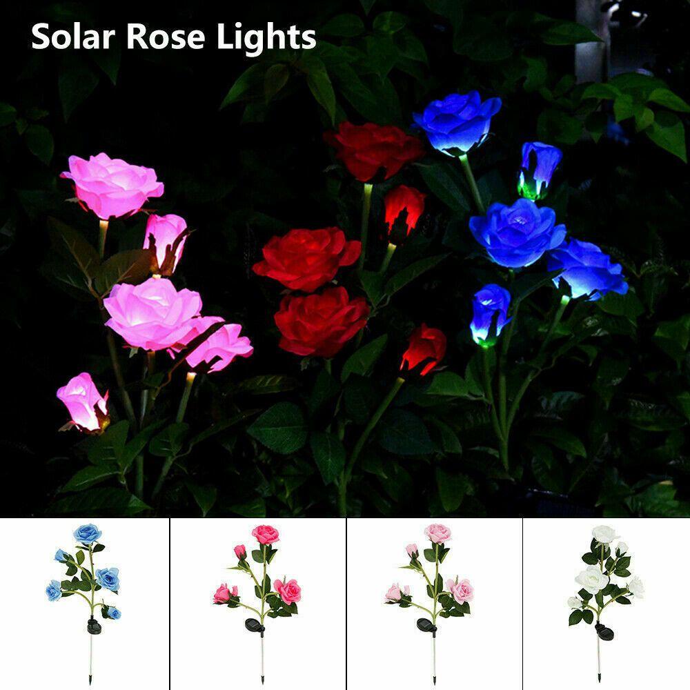 LONTIME 5 Heads Colorful Flower LED Lamp 5 Heads Landscape Lamps Rose Solar Lights Realistic for Garden Patio Yard Pathway Waterproof Lawn Decoration Outdoor Decorative Light/Multicolor