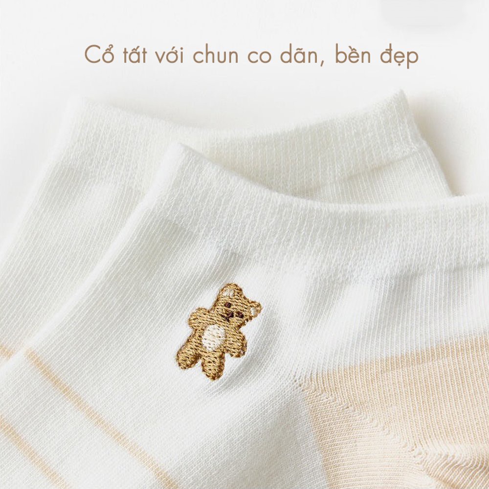 Tất nữ cổ ngắn họa tiết gấu puppy bear dễ thương, phong cách hàn quốc, chất liệu thoáng mát, thấm hút mồ hôi TT90