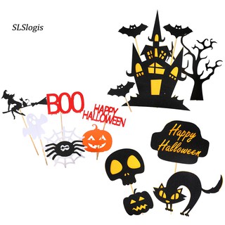 wac Halloween Pumpkin Witch Bat Haunted House Cake Topper Flag Set Party Supplies