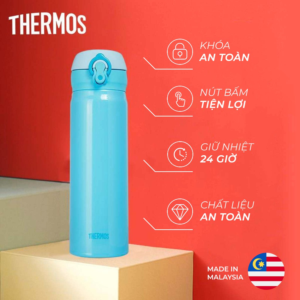 COMBO 2. Bình giữ nhiệt số 1 Nhật Bản Thermos nút bấm 750ml tiện dụng khi tập gym + bình nút bấm 500ml (xanh) đi làm