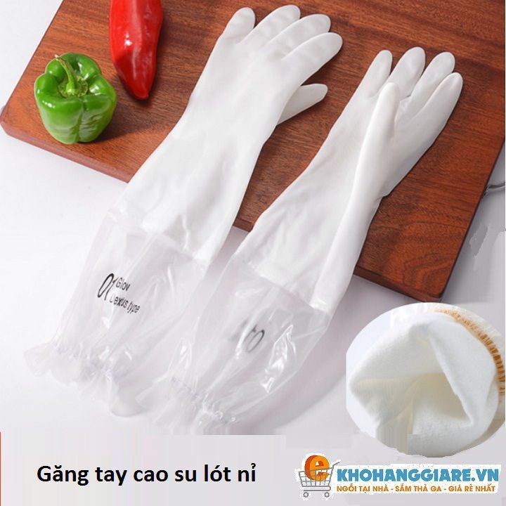 Găng tay cao su lót nỉ có chun chống tụt dáng dài siêu dai DrbStore