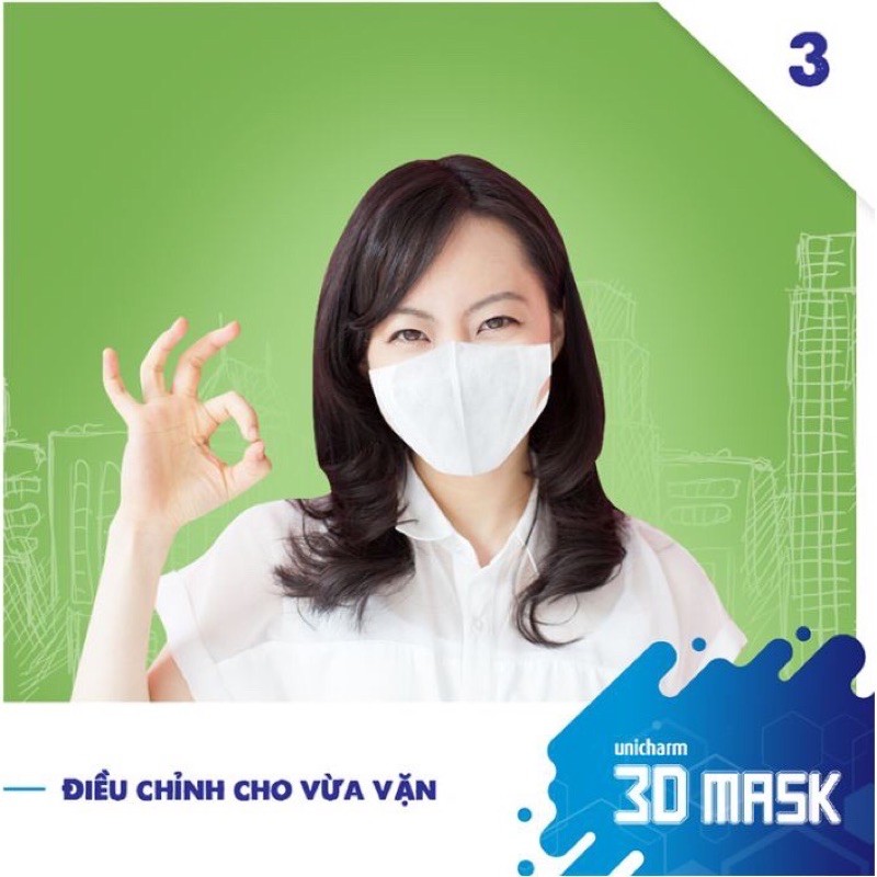 Khẩu trang ngăn vi khuẩn Unicharm 3D Mask Virus Block size M gói 5 miếng