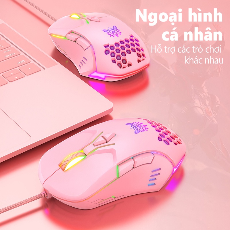 Chuột chơi game có dây ONIKUMA CW902 màu hồng với đèn RGB