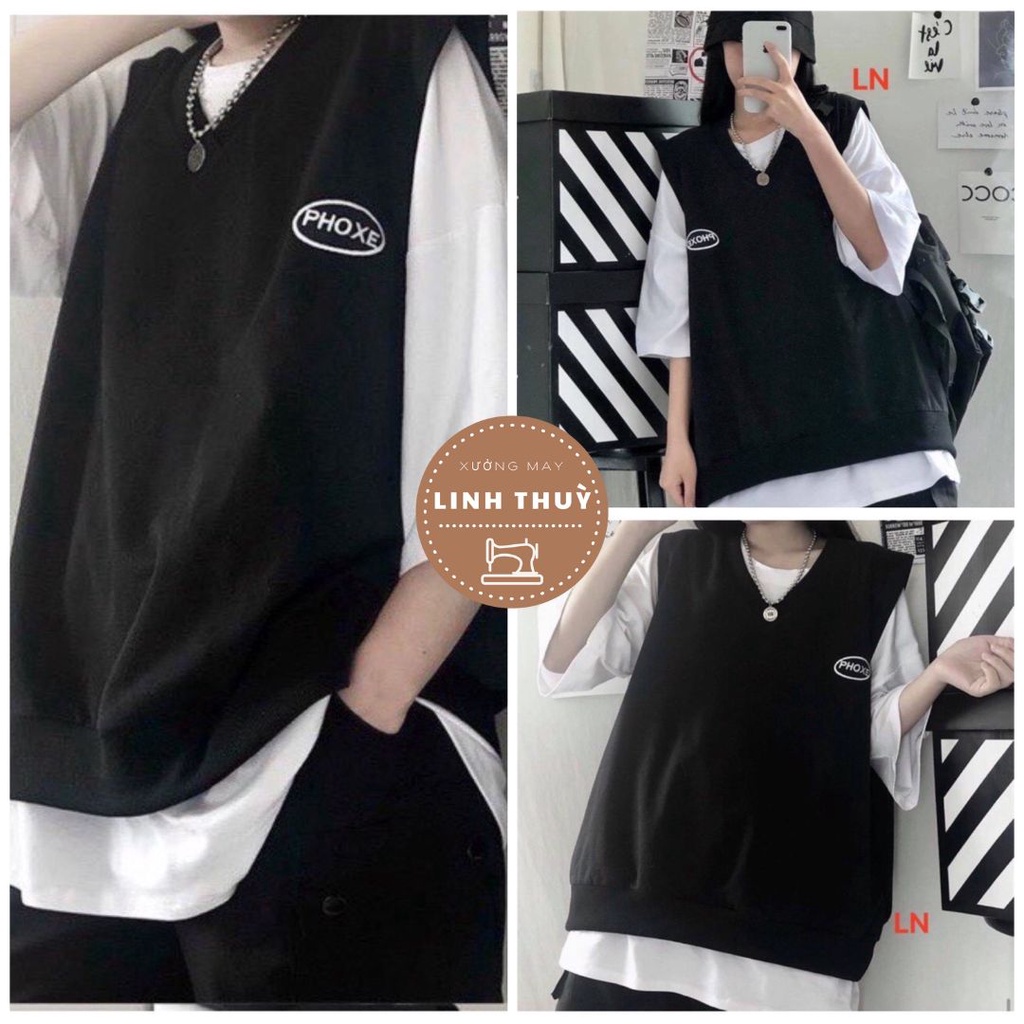 Áo gile logo phoxe unisex - Thun kiểu form rộng tay lỡ màu đen cá tính đường phố hàn quốc nam nữ ulzzang
