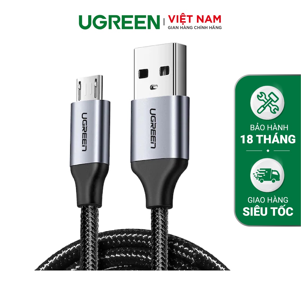 Cáp sạc nhanh Micro USB 2.0A UGREEN US290 độ dài từ 0.25m đến 2m, vỏ sợi bện siêu bền