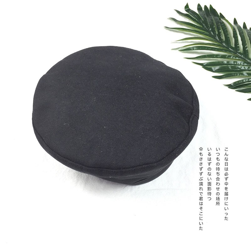 Mũ beret vải len phối da thiết kế đơn giản phong cách retro Hong Kong thời trang thu đông cho nữ
