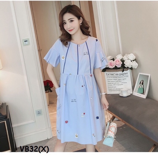 Váy Bầu Thô Xanh pnba
