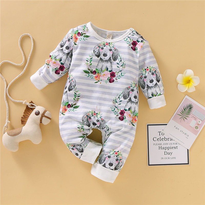 Romper Mikrdoo thiết kế dài tay in họa tiết hoạt hình dễ thương cho bé 0-18 tháng tuổi