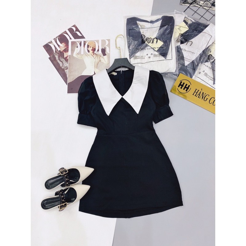 [Mã FATHANG5 giảm 10K đơn 50K] D842 Đầm Chữ A Ngắn Tay Bồng Nhẹ Pha Cổ Vest | BigBuy360 - bigbuy360.vn