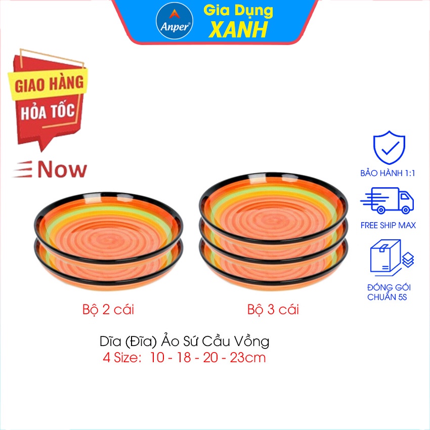 Combo 2 và 3 dĩa sứ cầu vồng ANPER 10 cm kiểu dáng hiện đại an toàn sang trọng đĩa cầu vồng