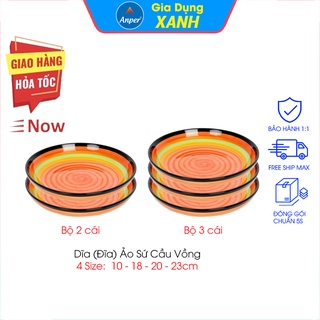 Mua Combo 2 và 3 đĩa sứ cầu vồng 18 20 23 cm ANPER cao cấp sang trọng chén dĩa 7 màu