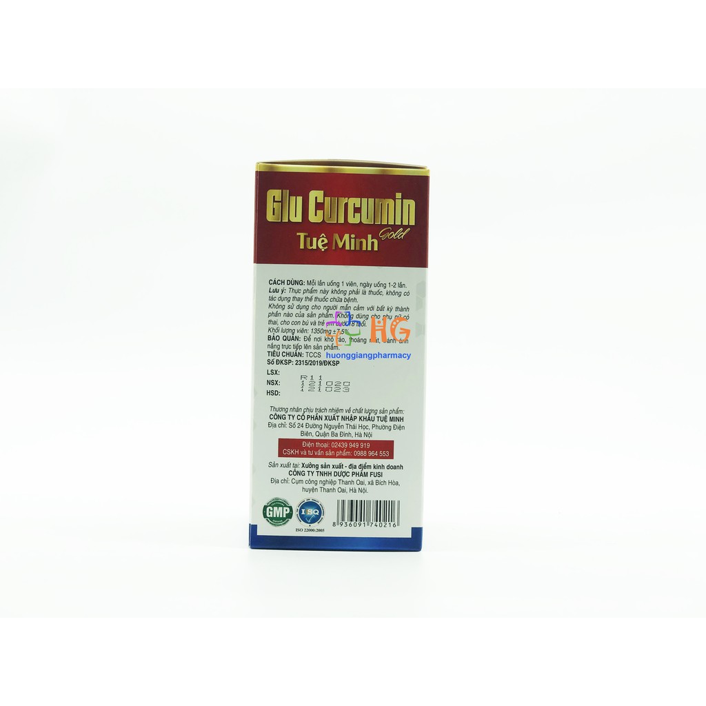 Glu Curcumin Gold Tuệ Minh - Bổ sung Glucosamin, Canxi, Vitamin D3. Hỗ trợ làm trơn ổ khớp, giúp khớp vận động linh hoạt