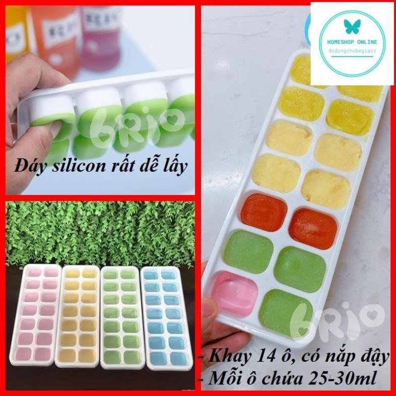 Khay trữ đông có nắp, đế silicon dùng để chứa và bảo quản đồ ăn dặm cho bé 14 ngăn