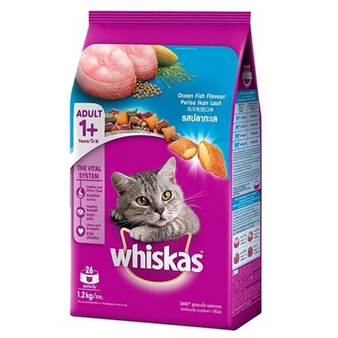 THỨC ĂN CHO MÈO - HẠT KHÔ WHISKAS CHO MÈO LỚN 1.2 KG CÁ NGỪ CÁ BIỂN BỔ SUNG VITAMIN VÀ PROTEIN, KHÔNG CÓ CHẤT BẢO QUẢN