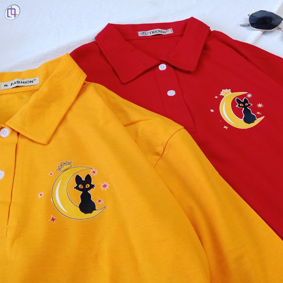 Áo Polo Form Rộng Chất Thun Mềm Mát In Hình Chú Mèo Cung Trăng Phá Cách Trẻ Trung Thanh Lịch  TTQ0286