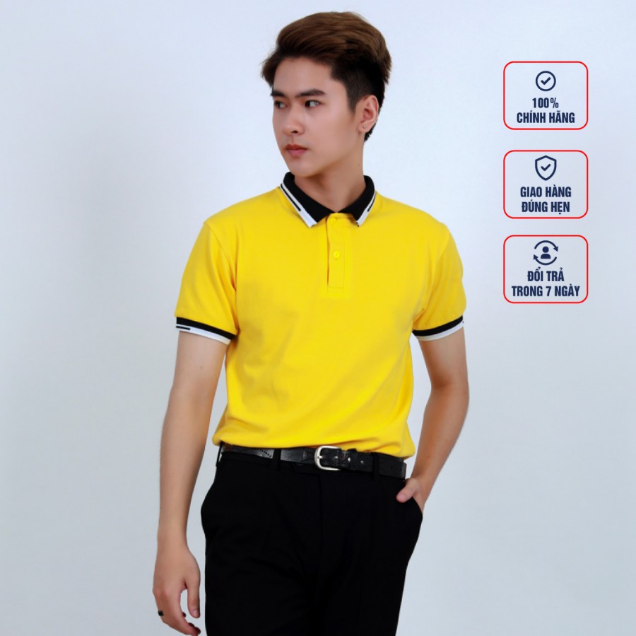 Áo Polo Nam Màu Vàng Chanh Phối Cổ Sọc Đen Trắng LE.CONCEPT Chất Liệu Lacoste Thoáng mát, Chuẩn form, Kiểu Dáng Nam Tính