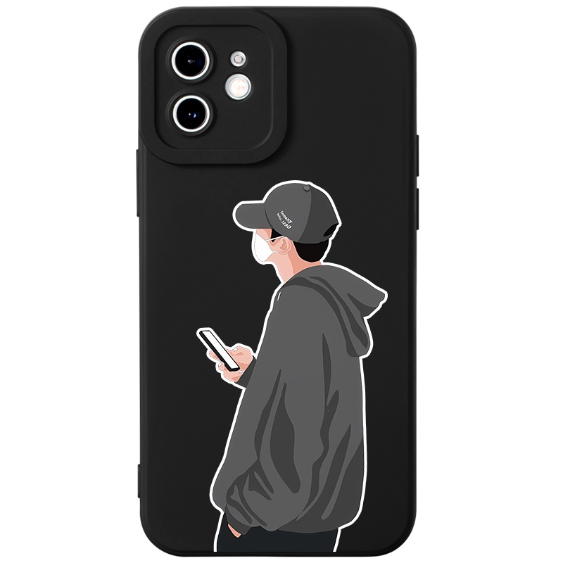 Ốp lưng JURSUE mềm hoạt hình cặp đôi dễ thương đẹp đen Cho iPhone 14 13 12 11 Pro Max SE 2020 X XR XS 8 7 ip 6S 6 Plus Y2354