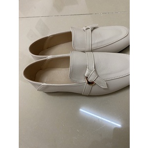 Giày mọi dẫm gót công sở loafer đế thấp trơn viền da lì