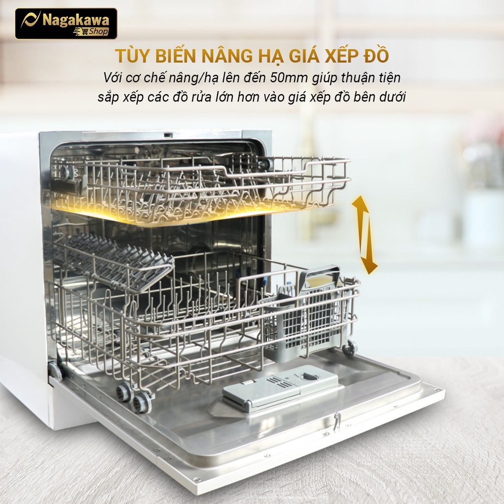Máy rửa bát 8 bộ cao cấp Nagakawa NK8D61M- Bảo hành 2 năm - Made in Malaysia