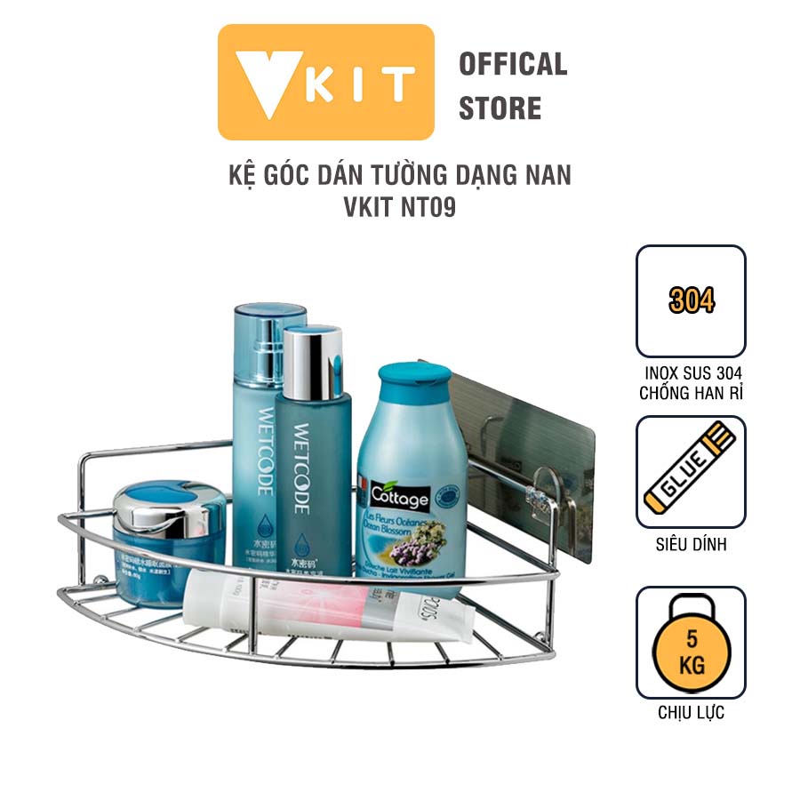 Kệ góc dán tường inox 304 cao cấp Vkit dạng nan NT09