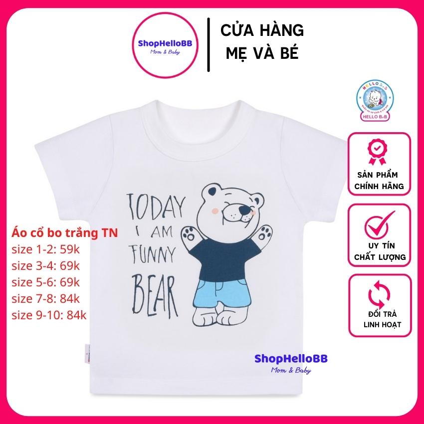 Size bé 6-35kg Áo cổ viền bo tay ngắn trắng Hello B&B  | Hellobb