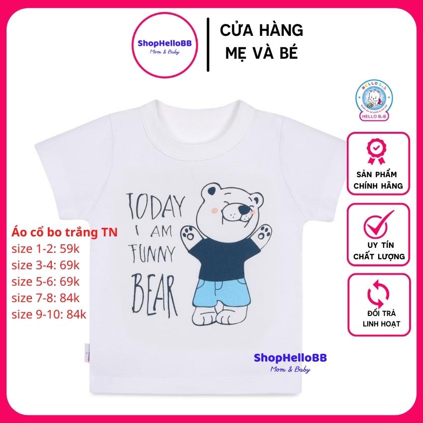 [Hello BB] Size bé 6-35kg Áo cổ viền bo tay ngắn trắng Hello B&B (họa tiết in ngẫu nhiên bé trai/bé gái ) | Hellobb