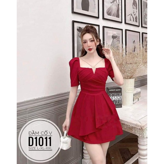 Đầm cổ V chéo dây 3 màu