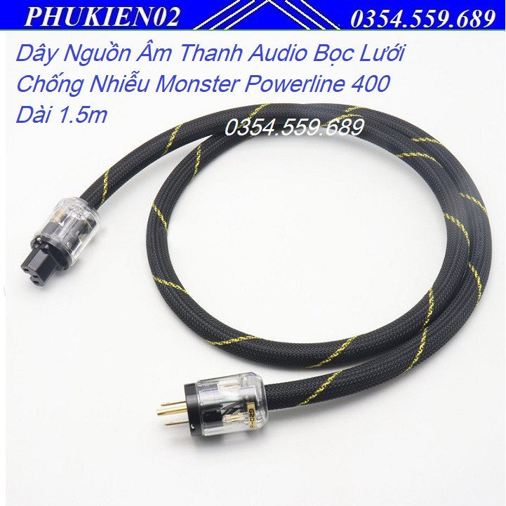 Dây Nguồn Âm Thanh Audio Bọc Lưới Chống Nhiễu Monster Powerline 400 Dài 1.5m - Hàng Chính Hãng