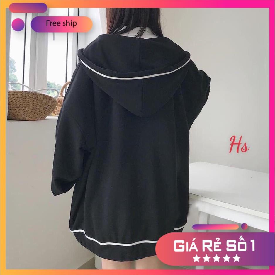 Áo Khoác Hoodie Nỉ Khóa Kéo Tay Bồng Có Mũ Chạy Viền 3 Màu So Hot G044