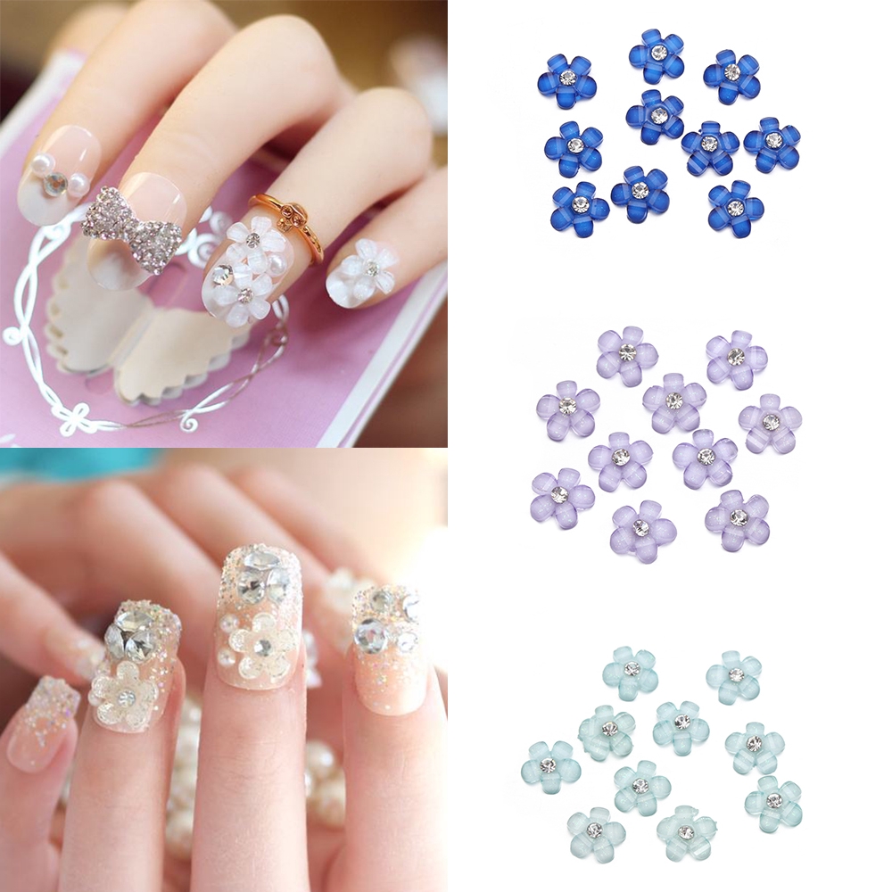 Bộ 10 phụ kiện hình hoa đính đá trang trí móng tay nghệ thuật đẹp mắt