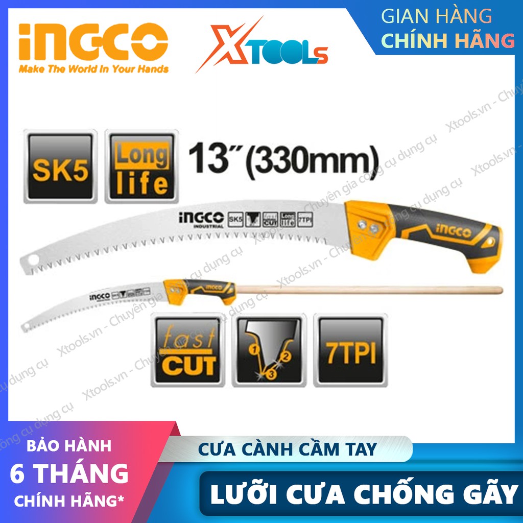 Cưa cành cầm tay lưỡi cong 13&quot; INGCO HPS3308 cưa gỗ chuyên dụng siêu sắc bén, lưỡi cưa chống cong gãy, chống rỉ sét.